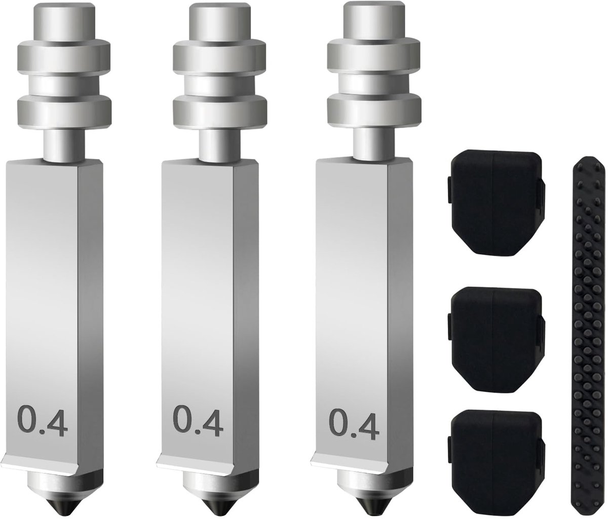 3 stuks 0,4 mm hete sproeiers voor Anycubic Kobra X, geïntegreerd mondstuk, snelwissel, gehard stalen mondstuk met extra 1 stuk mondborstel, hoge doorvoer, printkop met hoge snelheid