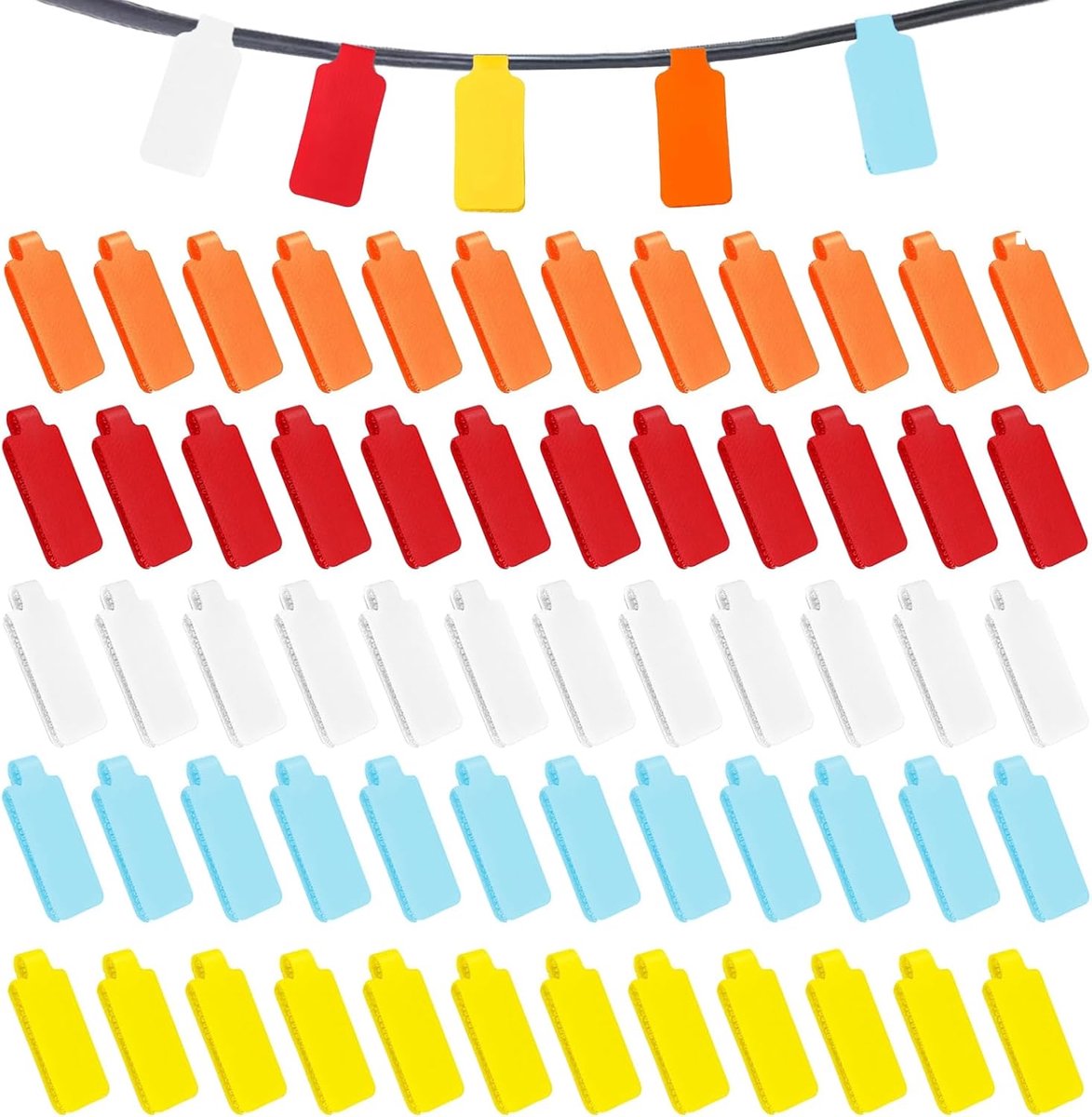 60 stuks nylon kabeletiketten, herbruikbare meerkleurige kabelbelettering, beschrijfbare kabelbelettering, zelfklevend, voor thuiskantoor voor het identificeren van kabels