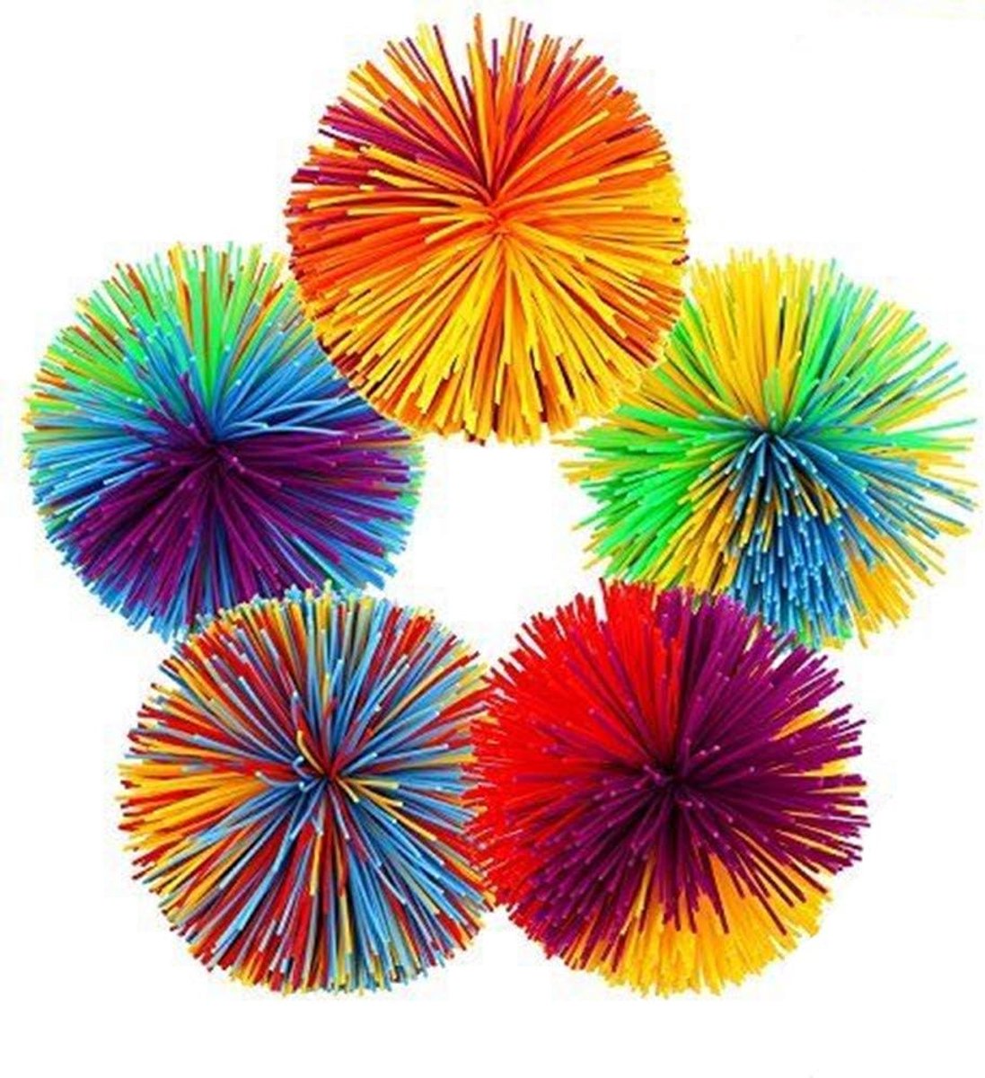 vezelige ballen, 5 stuks fidgetbal sensorisch speelgoed, zachte regenboogpompon springende stressballen voor kinderen en volwassenen