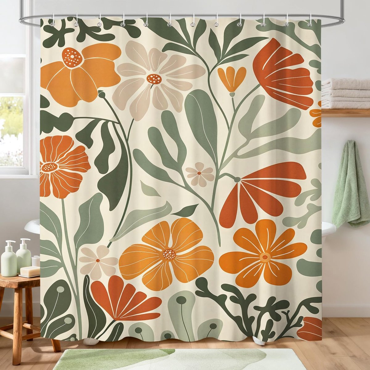 Omgoods - Boho Douchegordijn met Kleurrijke Bloemen 180x180cm en 12 Haken