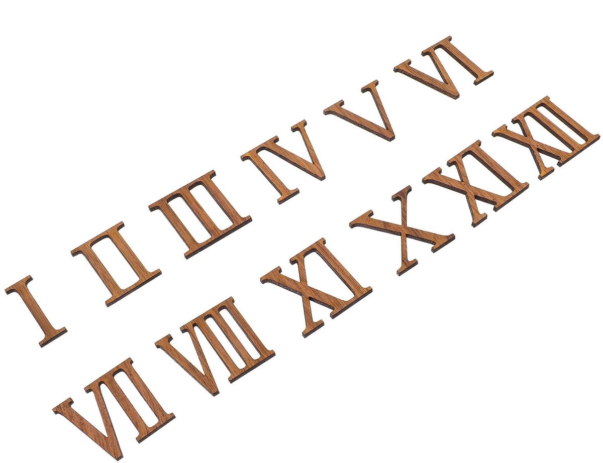 Omgoods - 12-Piece Houten Romeinse Cijfers voor DIY Klok - Robuuste Klokaccessoires voor Wandklokken