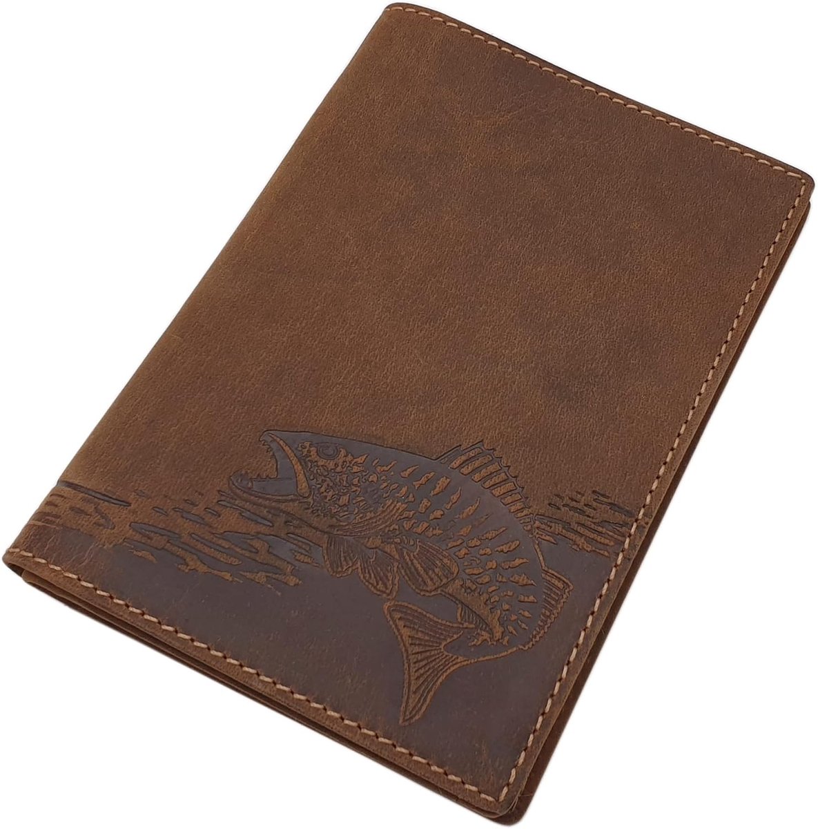 myledershop Buffalo Volledige lederen ID-kaarthouder met herten-, wildzwijnen- of vismotief in bruin