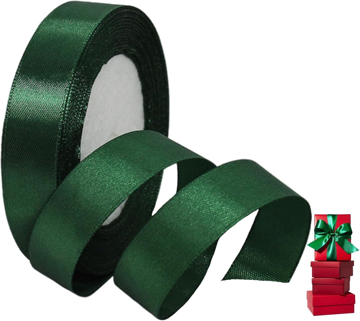 Linten voor geschenkverpakking, 22 m inpaklint, ballonlint, cakelint, zijden dik lint, groen voor knutselen, Kerstmis, bruiloft, haarstrikken, boeketten, feesten