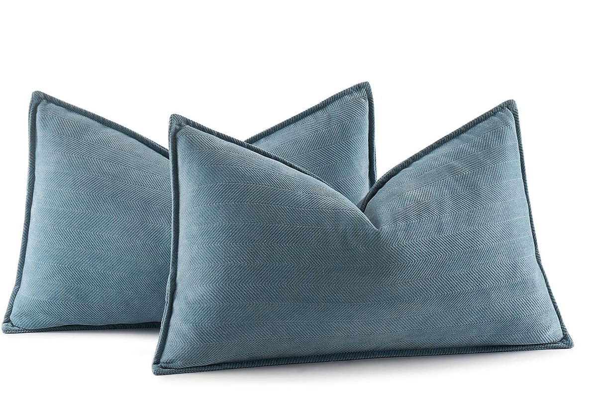Omgoods - Set van 2 Kussenhoezen - 40x60 cm - Zachte Chenille in Blauw Grijs