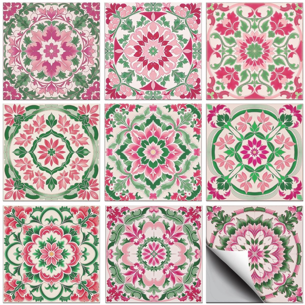 Omgoods - 36 Stuks tegelstickers met bloemenpatroon voor muurdecoratie