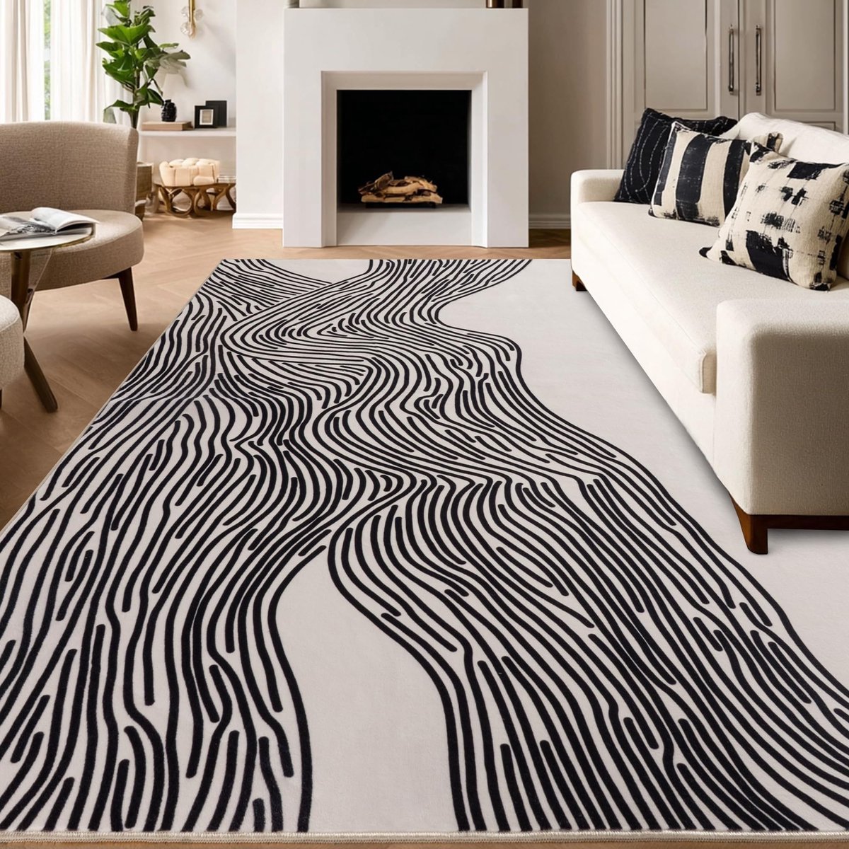 Omgoods - Modern Beige Tapijt met Abstracte Lijnen - Wasbaar en Zacht voor Woonkamer 120x160 cm