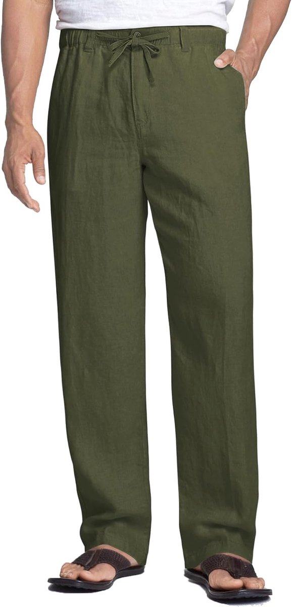 Heren Casual Linnen Broek Elastische Taille Linnen Broek Trekkoord Zomer Strand Yoga Linnen Broek