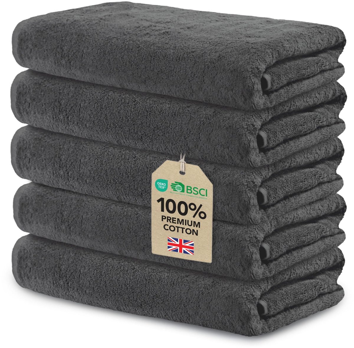 Omgoods - Set van 5 Handdoeken - 30 x 50 cm - Donkergrijs - 100% Katoen