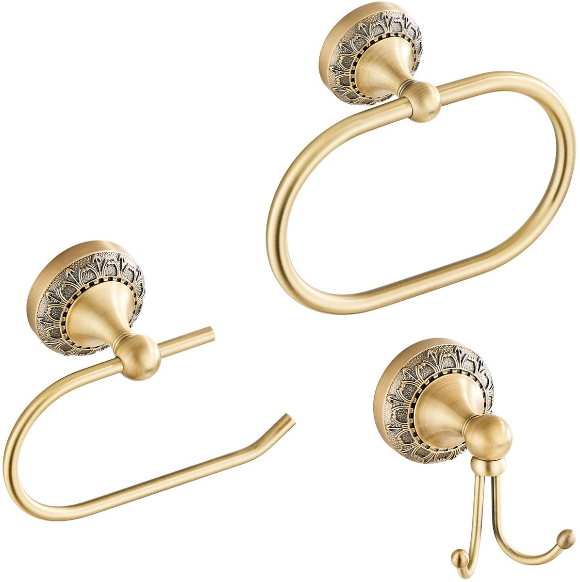 Omgoods - Set van 3 vintage badkameraccessoires - Antiek messing, wandmontage