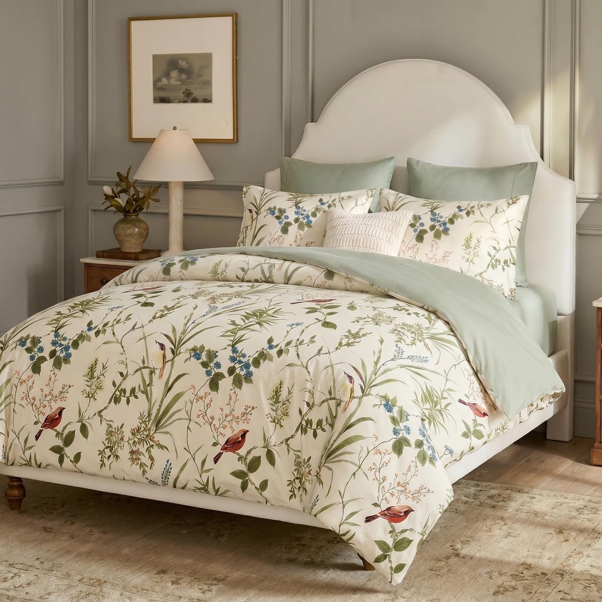Omgoods - 3-delige Vintage Duvet Cover Set met Botanische Print en 2 Kussenslopen