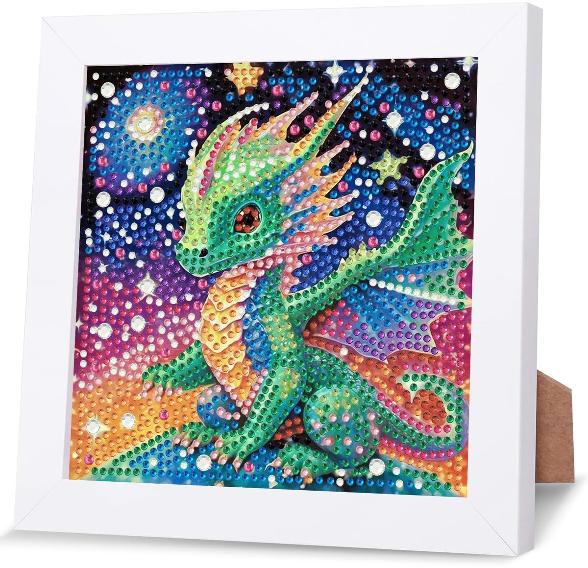 Omgoods - Leuke Groene Draak Diamant Kunst Schilderij Kit voor Kinderen - Inclusief Frame