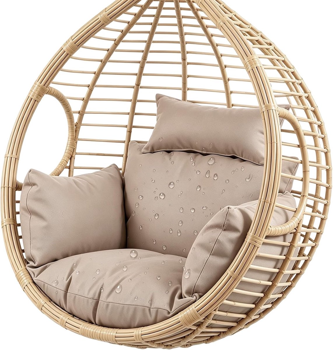 Kussen voor hangstoel, schommelstoel, outdoor, modern, tuinkussen met hoofdsteun, polyester zitkussen, zacht, waterdicht, vervangend kussen voor rotan hangstoel (crèmekleurig)