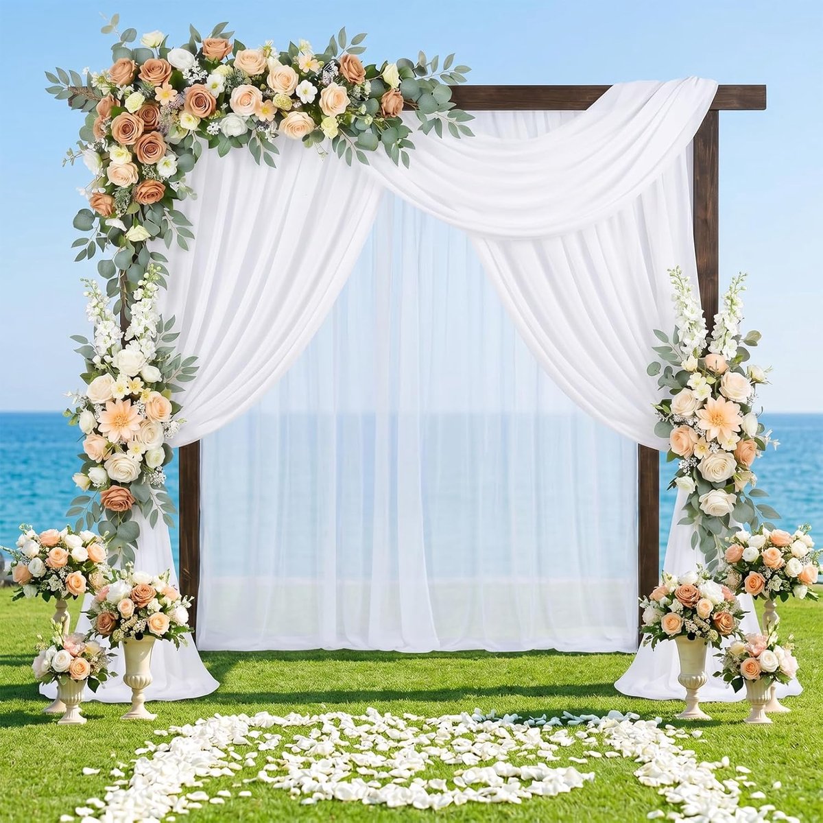 10 m x 1,6 m bruiloftsbooggordijnen, witte transparante tule stof, dwarsgordijn, vrije handdecoratie, voile bruiloftsachtergrond, gordijn voor bruiloften, fotografie, feest, ceremonie