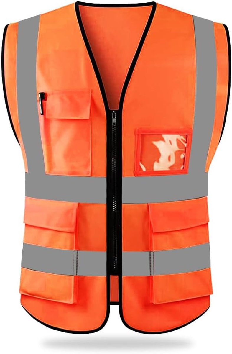 Hi Vis Vest voor Mannen en Vrouwen - Reflecterend Veiligheidsvest met Meerdere Zakken en Ritssluiting aan de Voorkant - Voldoet aan EN ISO 20495 Normen