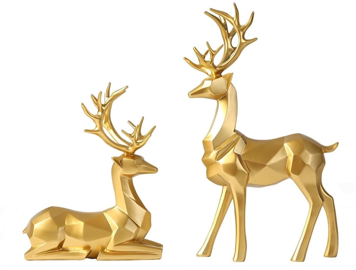 Omgoods - 2 Stuks Herten Decoratie Figuren - Gouden Resin Ornamenten voor Kerst en Woonkamer