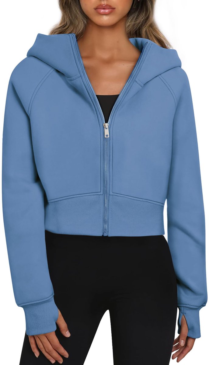 Omgoods - Dames Cropped Hoodie Met Rits Blauw