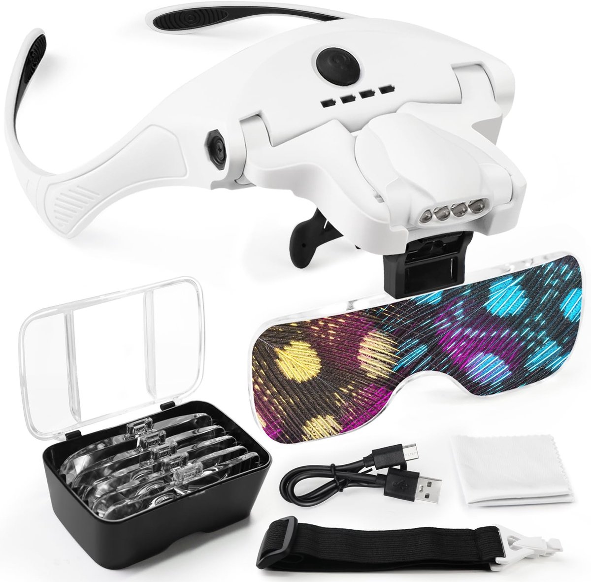 Omgoods - 4 LED Hoofdband Vergrootglas - USB Oplaadbare Lense voor Creatieve Klussen