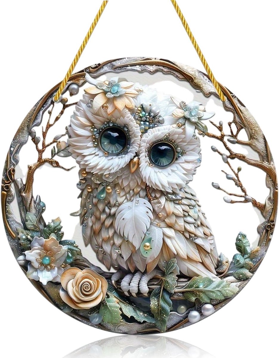 1 stuk Hangende Fensterdeco Vogel Kleurglas Deko, Snoweeule, Kolibri-Sonnenfanger Om aan ramen op te hangen, Fensterhanger Fenster Deuren Deko Voor thuis Studio, Sun Catcher