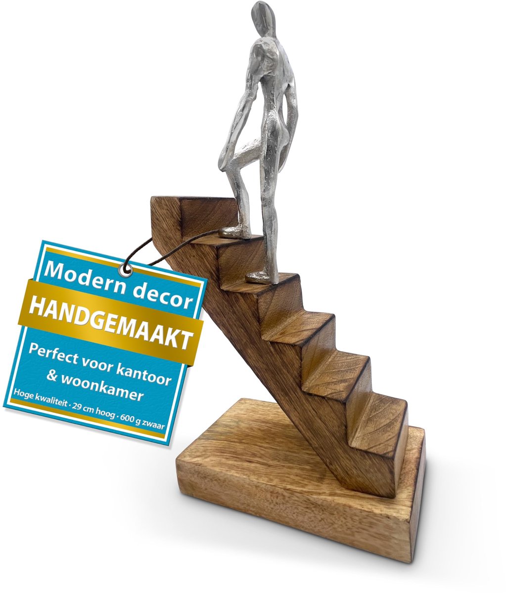 Omgoods - Decoratieve Sculptuur 'Top of The Rock' - Motivational Houten en Metalen Beeld van 29cm