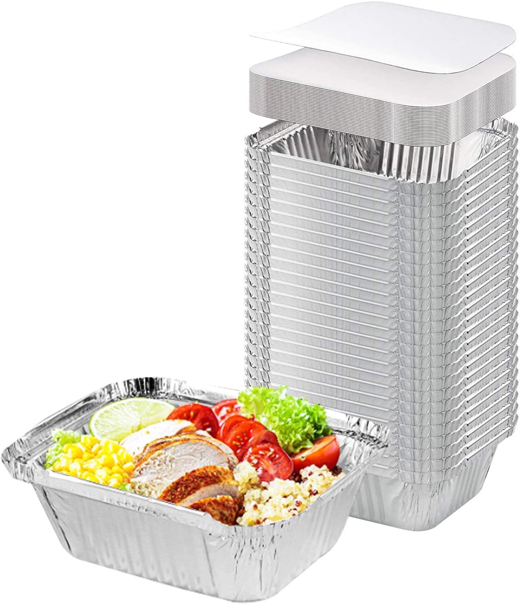 Omgoods - Aluminium Folie Containers met Deksel - 50 Stuks voor Voedselopslag