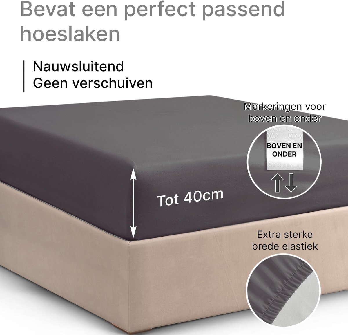 Omgoods - Fitted Sheet 180 x 200 cm - 100% Luxe Katoen met 400 Draadcount - Donkergrijs