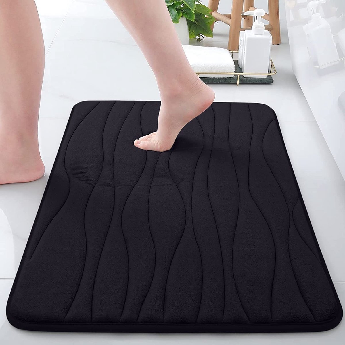 Omgoods - Memory Foam Badmat - Zacht en Absorberend (Zwart, 50 x 76cm)