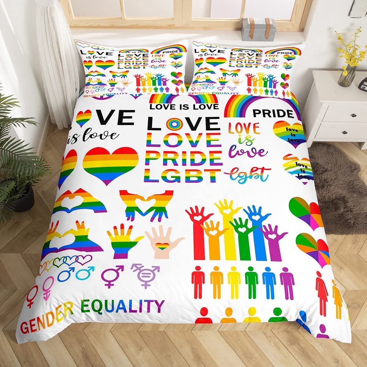 Omgoods - Rainbow Duvet Cover Set met Hartdecor - Kleurvolle Bedsprei King Size
