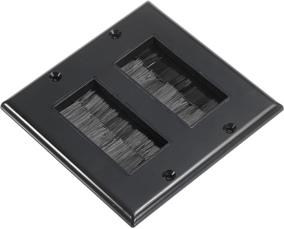 Borstel Wandplaat Decoratie Wandpaneel Kabel Pass Door Dubbele Gang 114mmx114mm Zwart voor Laagspanning Kabels