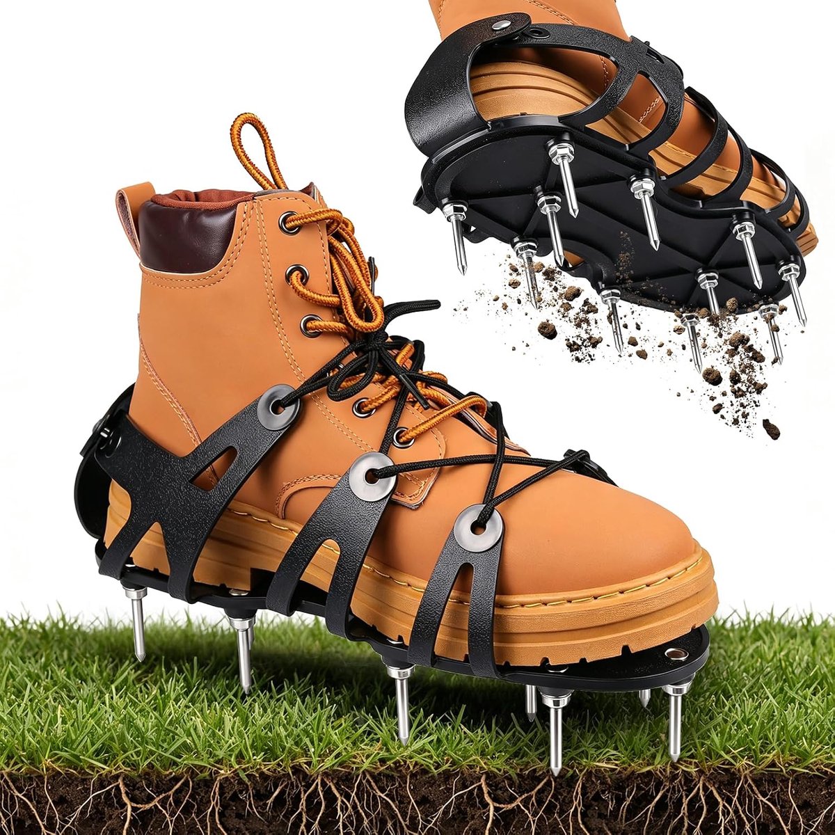 gazonbeluchter schoenen, verstelbaar met 22 stalen spikes, gazonventilatieschoenen voor effectieve bodemlosing, handmatige verticuteermachine voor tuin en gazon, uniseks, maat 37-48