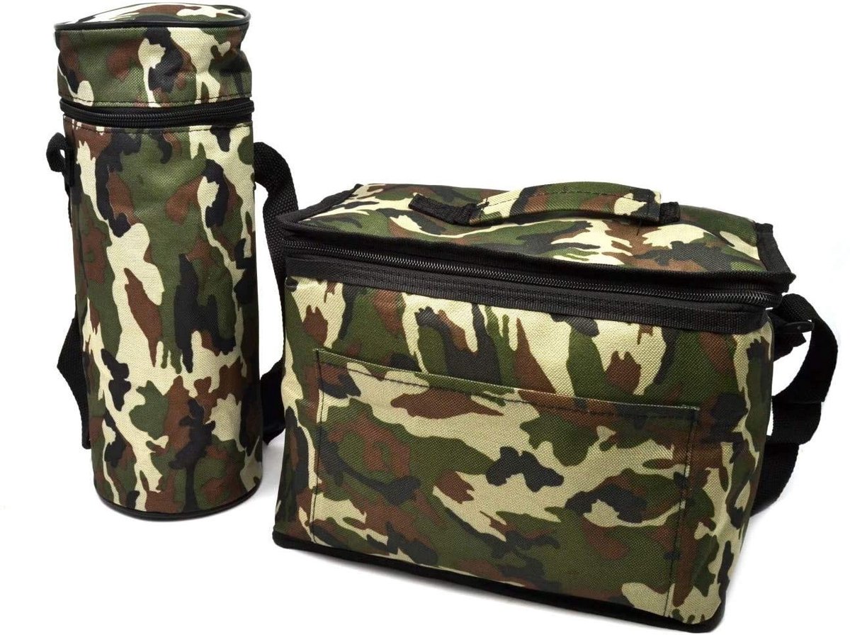 Omgoods - Camouflage Koeltas van 10 Liter met Fleshouder voor Avonturen