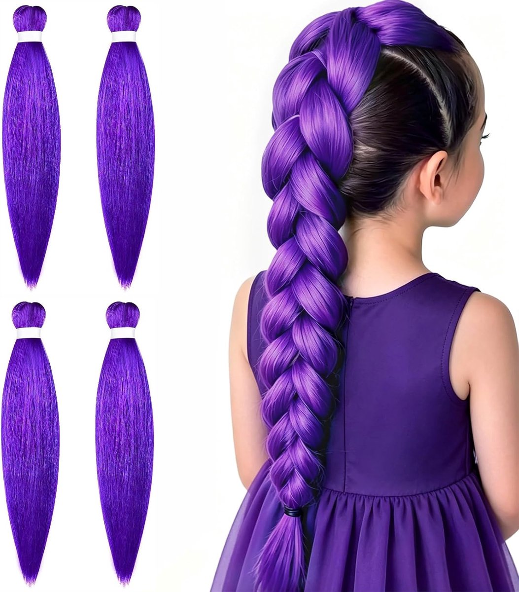 Paarse paardenstaart-extensies, kleurverloop, meerkleurig, glad haar, paarse haarstrengen voor dames, kinderen, meisjes, haarstrengen om haar in te vlechten haar voor feest, festival, cosplay