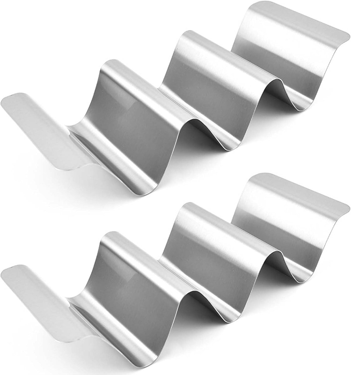 Taco Houder Standset, 2 stuks RVS Taco Houder, Taco Tray Houder Hot Dog Houders, Golfvormige Taco Houder met Handvat, Vaatwasmachinebestendig, voor Mexicaanse Taco's, Sandwiches, Worsten (U-vorm)