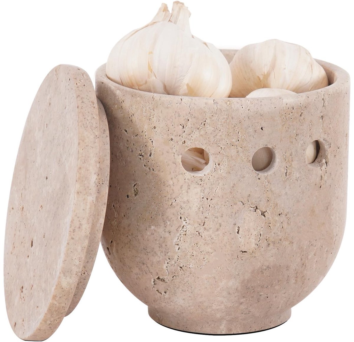 Omgoods - Handgemaakte Travertine Knoflookhouder - 11,5 cm