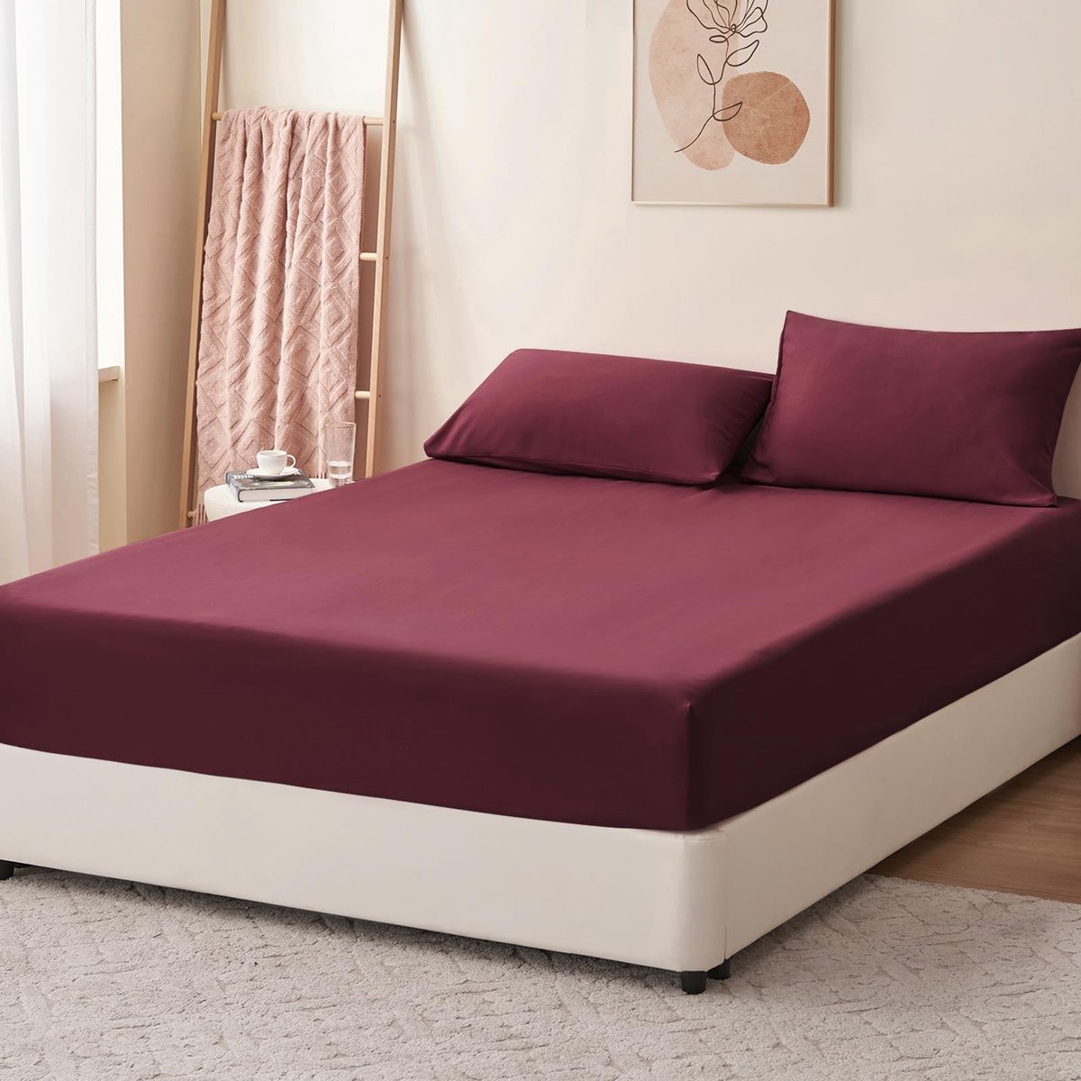 Omgoods - Fitted Sheet 140 x 200 cm, Bordeaux Rood Microvezel