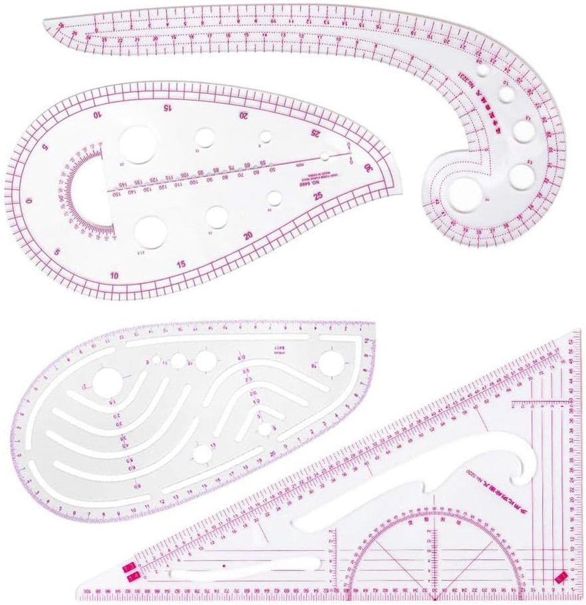 Naailiniaal voor het maken van patronen 14-delige set, 9 transparante linialen, 2 traceerwielen, meetlint, perfect gereedschap voor beginners, kleermakers