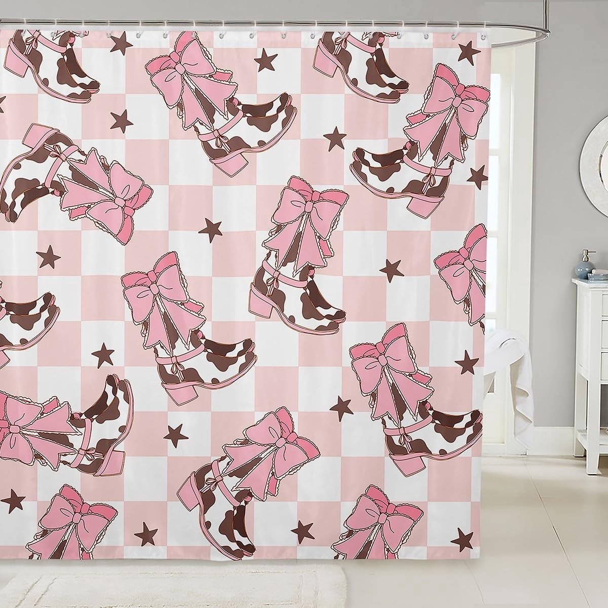Omgoods - Roze Cowgirl Douchegordijn 180x200cm voor Kinderen