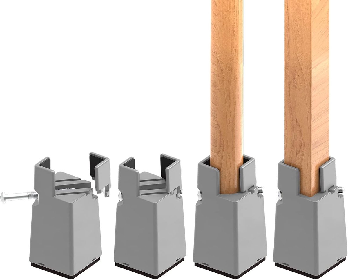 Verstelbare bedbodems, 10 cm, schroefklem, meubelvoetsteun, 10 cm, robuust, 4 stuks, meubelsteunen, vierkante/ronde poten, Ø 0,8-1,6