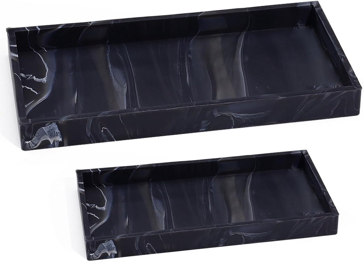 2 siliconen badkameraanrecht, 19,8 cm x 9,9 cm & 30 x 12,7 cm kaptafel, decoratieve keukenzeephouder plaat organizer voor make-up, parfum, kaarssleutelopslag, toilet tank gootsteen (marmer