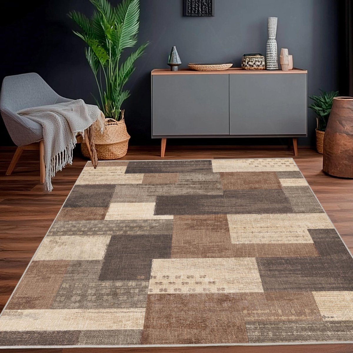 Omgoods - Beige Wasbaar Tapijt 80 x 150 cm - Geometrisch Design voor Woonkamer en Slaapkamer