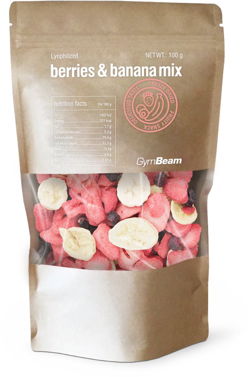 GymBeam Gevriesdroogde bessen en bananenmix 100 g