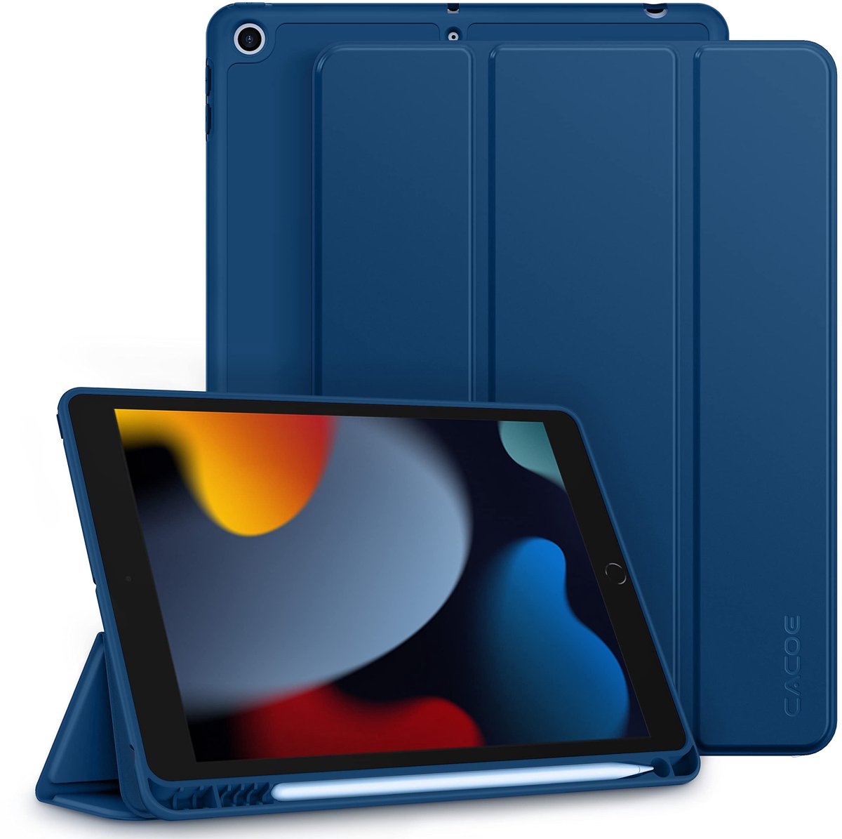 Omgoods - Beschermende Case voor iPad 10.2 Inch (9/8/7e Generatie) - Met Stand en Penhouder in Zee Blauw