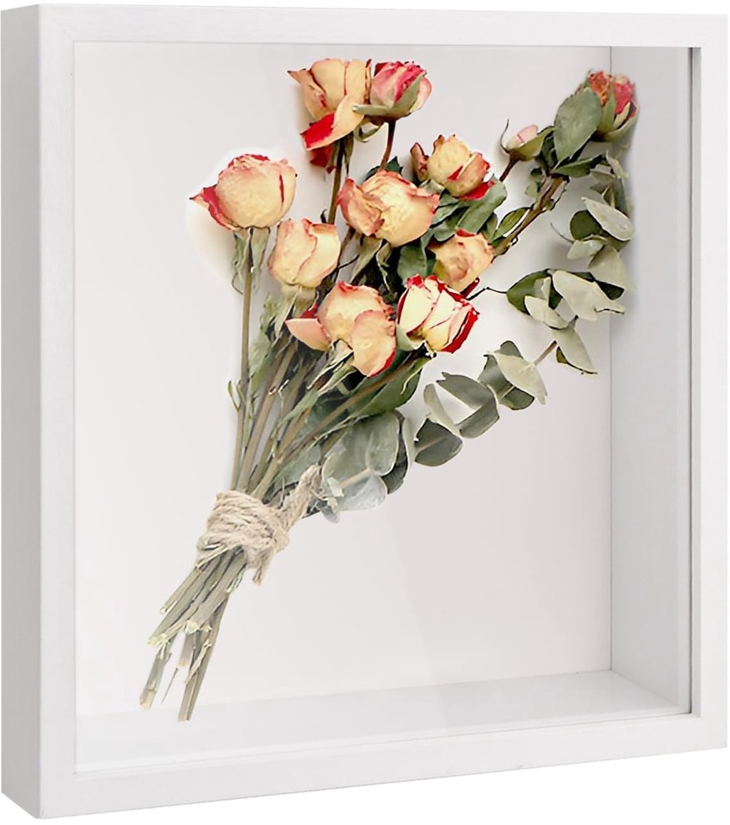 Omgoods - 3D Schaduwdoos Houten Fotolijst voor Muur en Tafel, Wit 22x22 cm