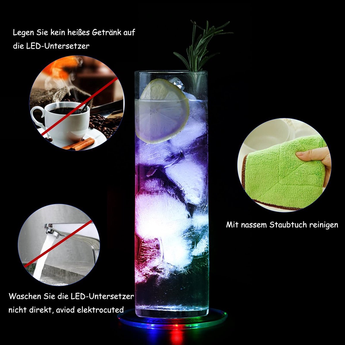 Omgoods - Set van 8 Kleurige LED Drink Onderzetters - Waterdicht Acryl Rond voor Feesten en Bar
