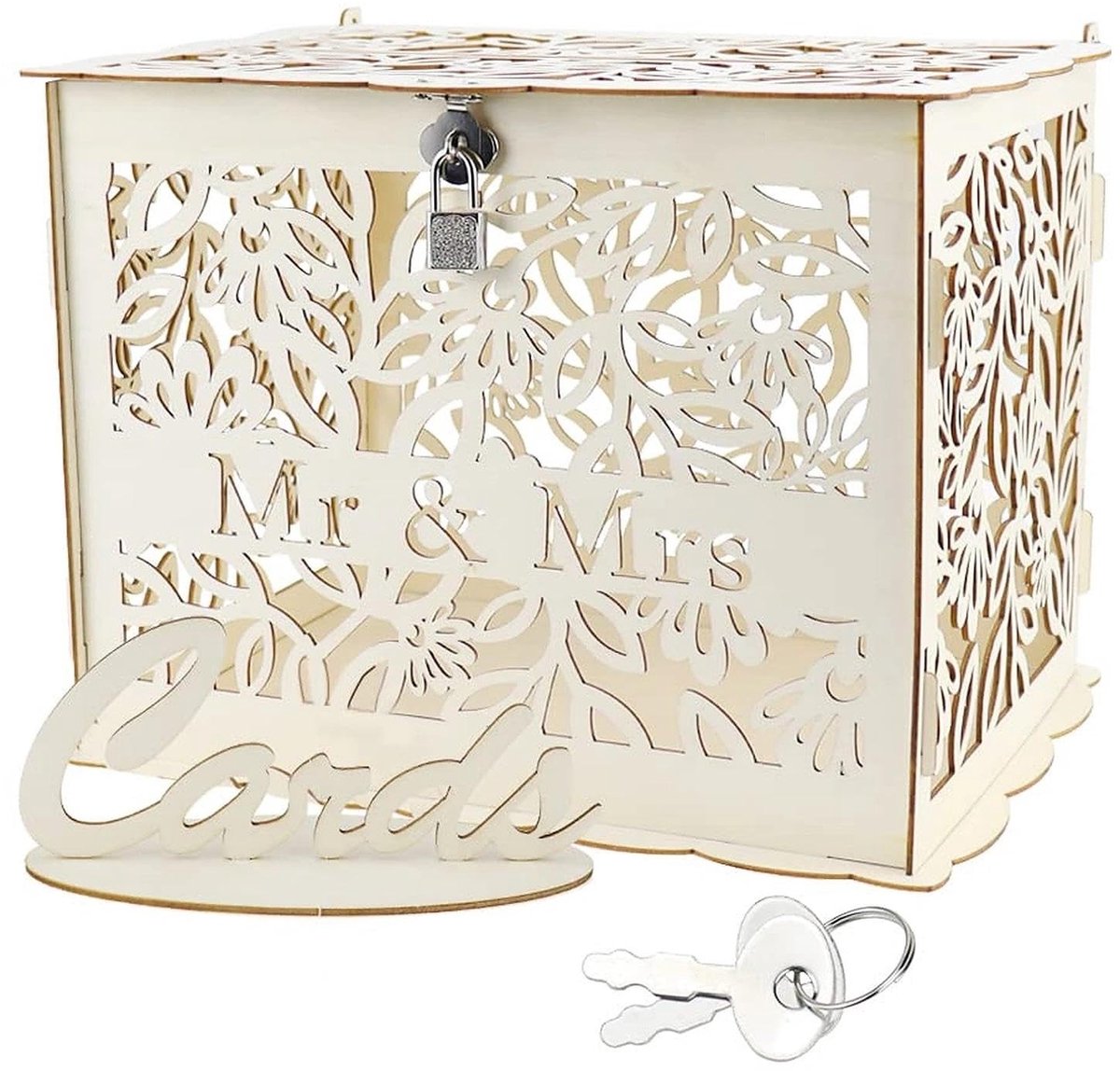 Omgoods - Grote Kaartdoos 30x23x23cm - Lockable Houten Gift Box voor Trouwen