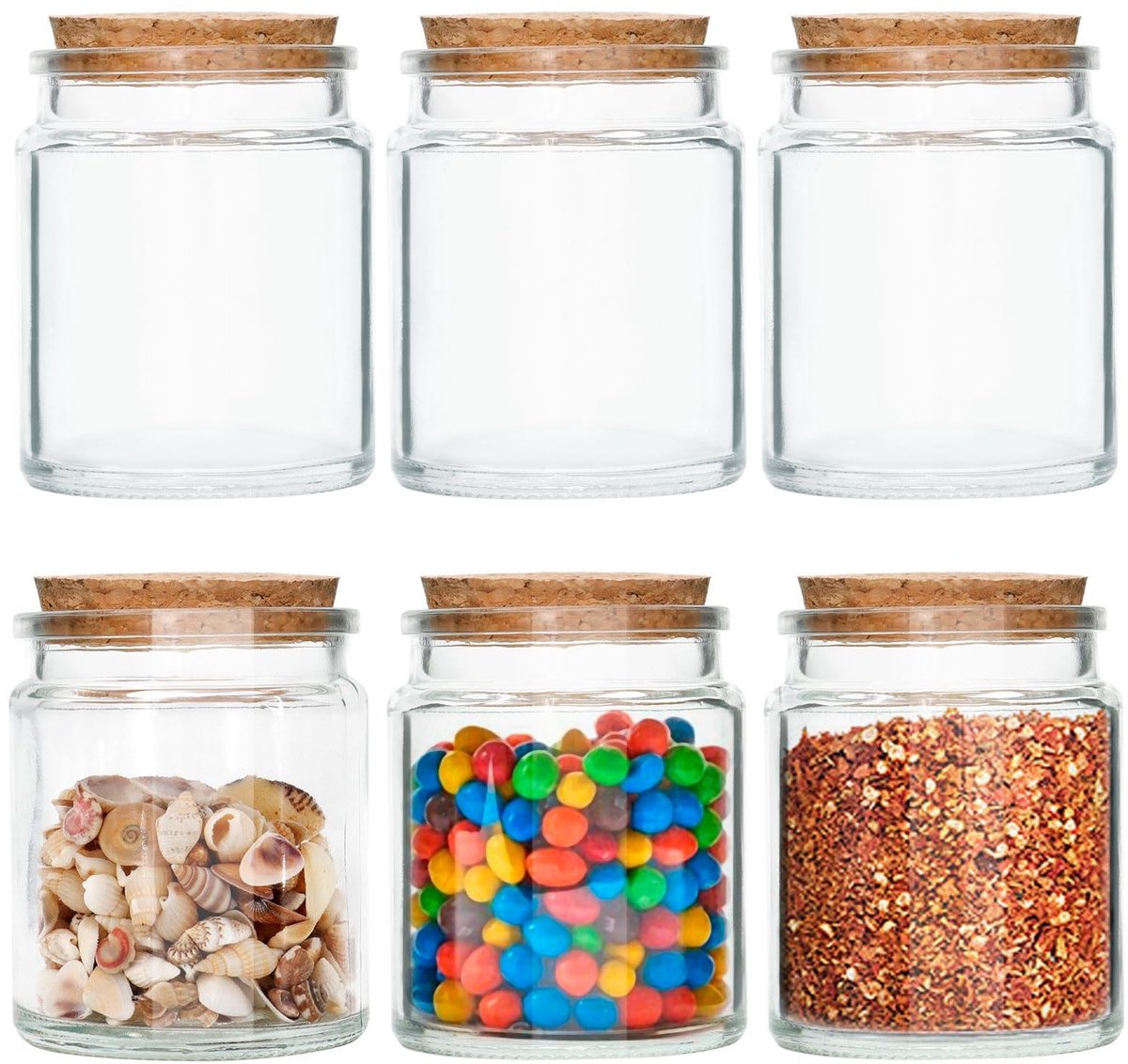 Omgoods - 6 Stuks Glazen Jars met Kurken Deksel - 200ml Bewaarpotten voor DIY