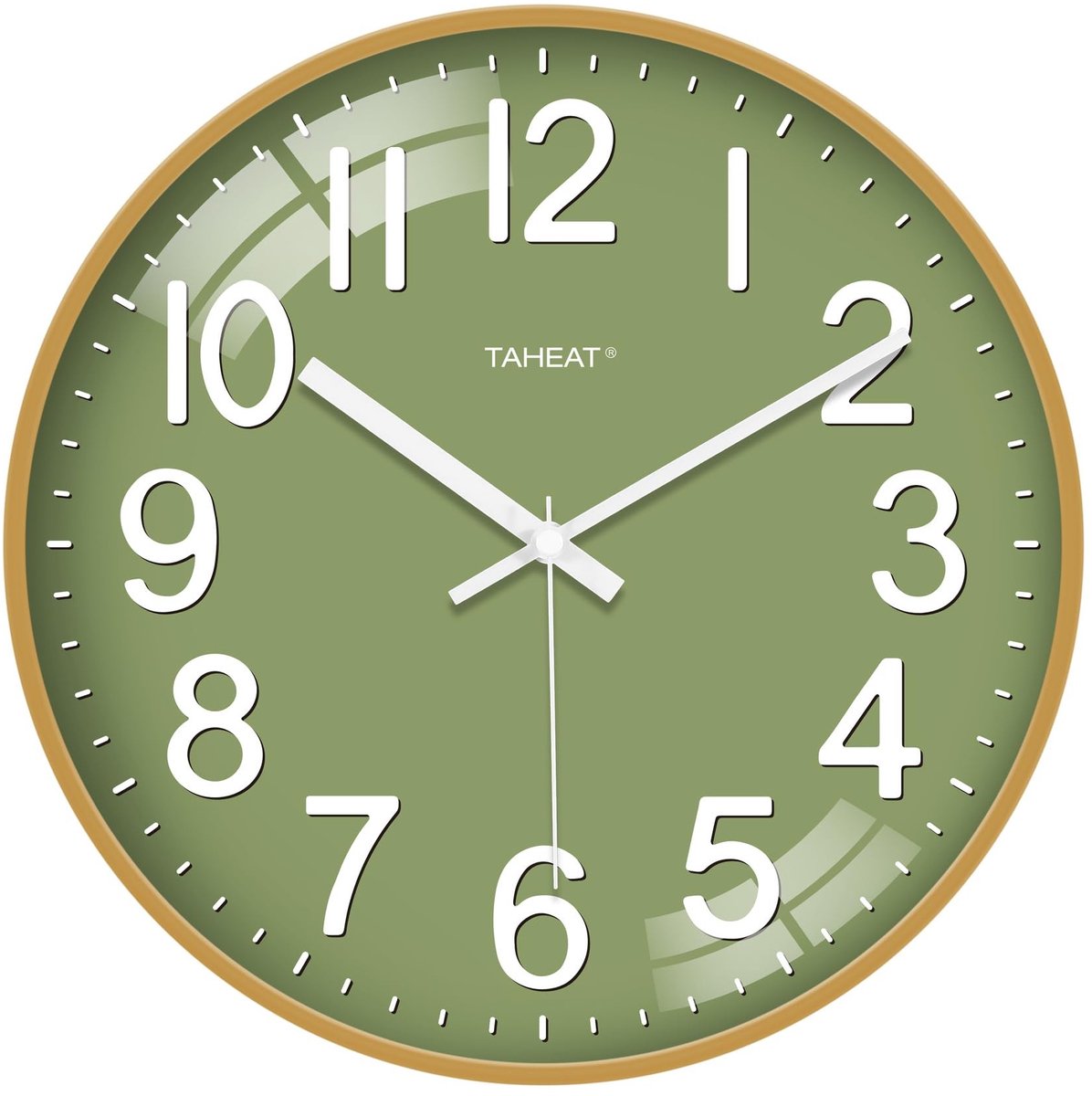 Omgoods - Moderne Wandklok 25cm - Groene en Gouden Quartz Klok voor Woonkamer, Slaapkamer en Keuken