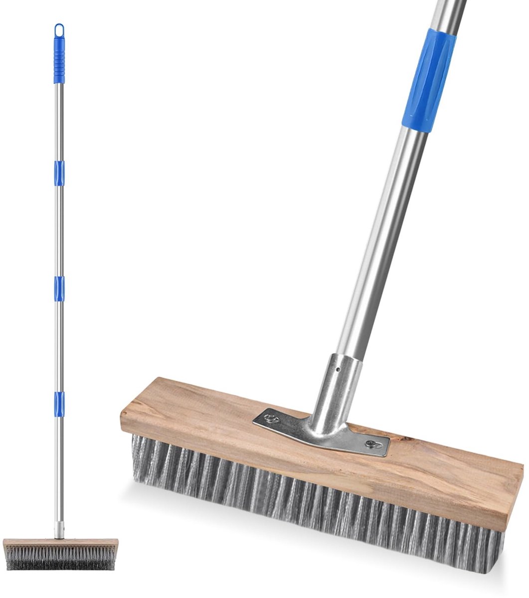 Omgoods - Draadbezem met Handvat 160 cm - Robuuste Staalbezem voor Tuin en Oprit