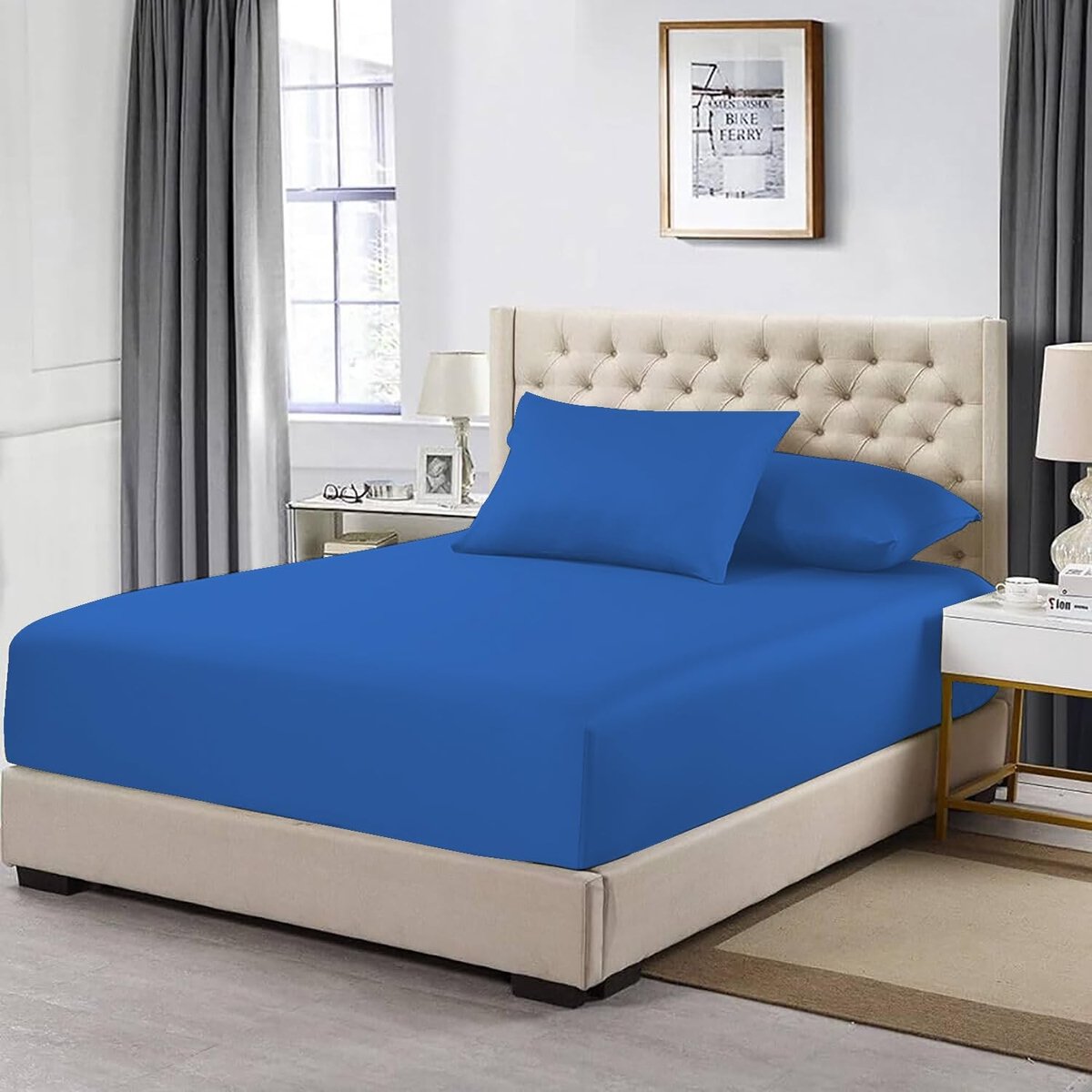 Omgoods - Extra Diep Fitted Sheet 40 cm - 200 Draadcount Egyptisch Katoen - Blauw