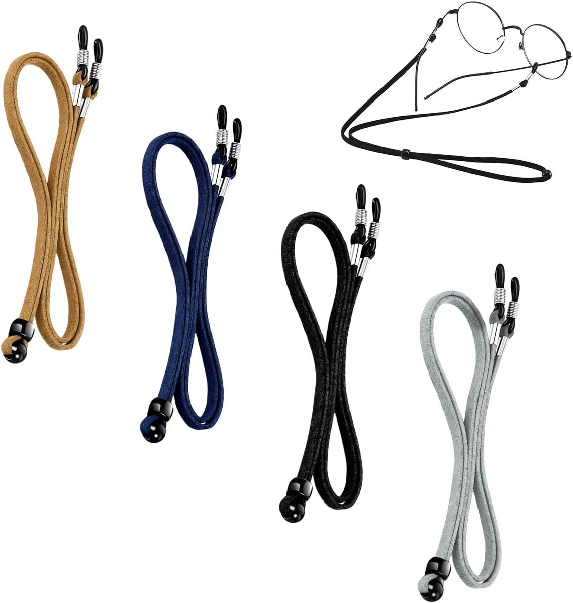 Brillenkoord 4 Stuks 35,5cm Leer Verstelbaar voor Bril | Brillenband in 4 kleuren voor zonnebril, leesbril, correctiebril, dagelijks gebruik, reizen en outdoor