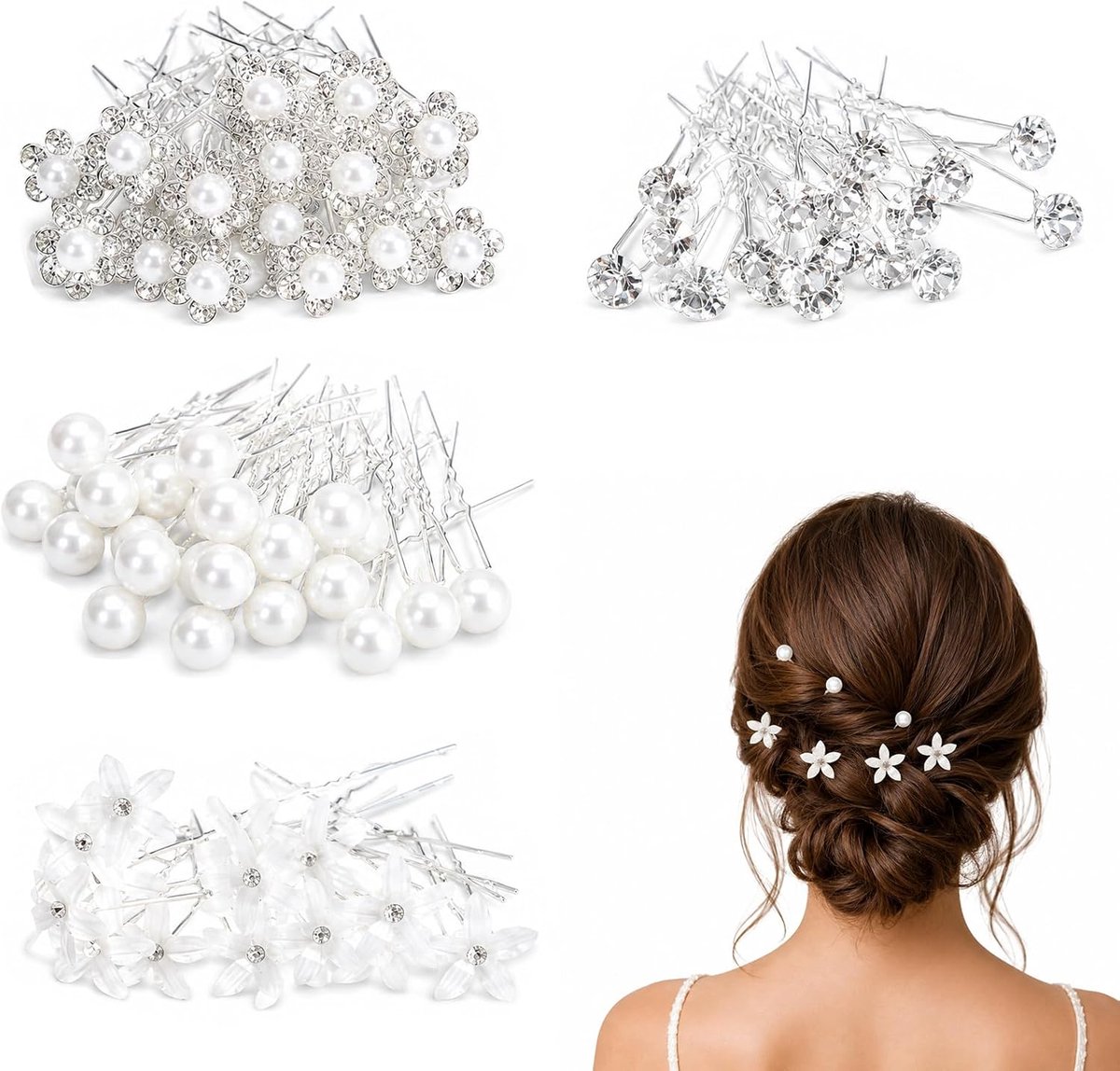50 stuks haaraccessoires bruiloft strass sieraden U-vorm haarclip bruiloft bloem